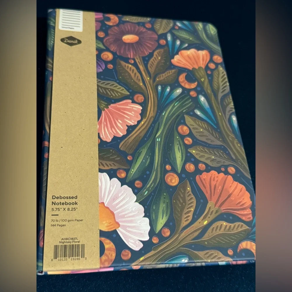 Denik Nightsky Floral Debossed Journal Notebook - faux leather luxury soft touch
